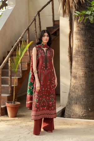 FIRDOUS-Printed - Lawn - 3pc - D137 - Berry