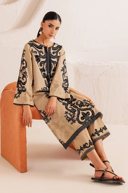 Stitched 2 Piece – Printed Lawn – Cafe Noir