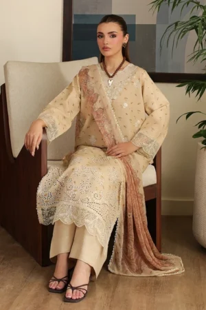3 Piece - Embroidered Lawn Karandi - 3916